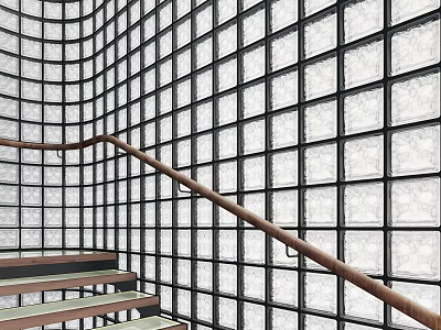 Grid Patterned Room Divider Screen With Black Frame Light Panels Staircase Handrail 3d model