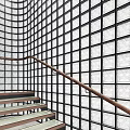 Grid Patterned Room Divider Screen With Black Frame Light Panels Staircase Handrail 3d model