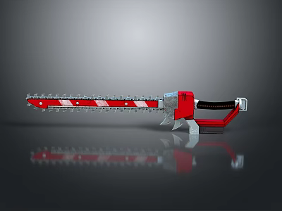 Red And Silver Chainsaw Weapon With Sharp Metal Chain And Black Handle 3d model