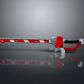 Red And Silver Chainsaw Weapon With Sharp Metal Chain And Black Handle