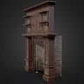 Ornate Vintage Carved Wood Fireplace Featuring Brick Interior And Decorative Columns
