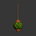 Green Decorative Pendant Light With Golden Accents Glittering Glass Shade And Hanging Chain