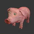 Pink Cartoon Pig with Big Round Eyes and Smooth Surface on Dark Background