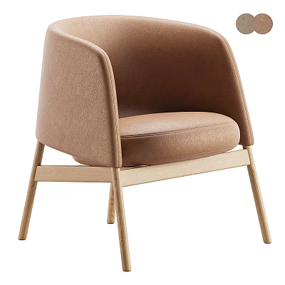 Modern Minimalist Brown Fabric Single Sofa With Curved Armrest And Wooden Legs 3d model