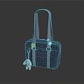 Dark Blue Handbag With Long Straps Decorative Pendants And Plush Toy Accessory