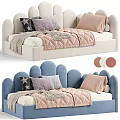 Cute Kids Bed With Curved Headboard Soft Pillows Warm Blanket And Color Options