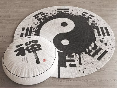 Round Area Rug with Yin Yang Symbol and Bagua Patterns Zen Inspired Woven Design 3d model