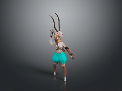 3D Anthropomorphic Character Model With Long Horns Turquoise Shorts And White Top 3d model