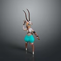 3D Anthropomorphic Character Model With Long Horns Turquoise Shorts And White Top