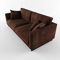 Modern Brown Fabric Double Sofa With Cushions And Black Metal Legs 3d model