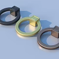 Black Gold Brown Circular Decorative Rings With Square Blocks On Blue Surface 3d model