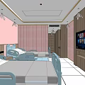 Hospital Room Interior Featuring Two Beds Pink Walls TV And White Floor