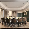 Chinese Style Private Dining Room With Round Table Chairs Screen And Ceiling Design 3d model