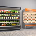 Commercial Refrigerators and Freezers Displaying Fresh Vegetables Fruits and Meat