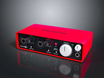 Red Focusrite Scarlett Solo USB Audio Interface for Computer Music Recording 3d model