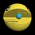 Yellow Spherical Creature Character With Black Eyes Open Mouth And Blue Center Ball