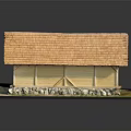 Wooden House With Brown Tile Roof Yellow Walls Stone Foundation And Green Grass