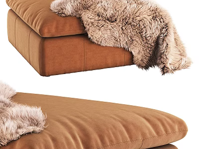 Brown Velvet Stool with Fuzzy Blanket on Top and Soft Cushioned Surface 3d model