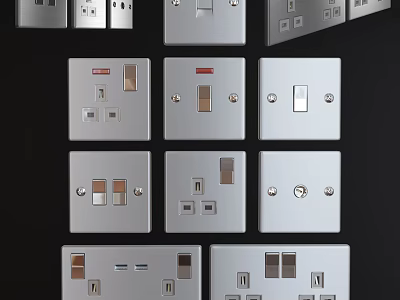 Modern Silver Switch Panels With Multiple Sockets USB Ports And Controls 3d model