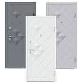 White Swing Door Featuring Geometric Pattern Decorative Design and Metal Handle Lockset 3d model