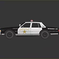 Vintage Police Car With Blue Red Emergency Lights And Side Badge On Gray Body