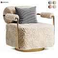 Soft Fluffy Ivory Leisure Chair Featuring Golden Armrests And Striped Pillow