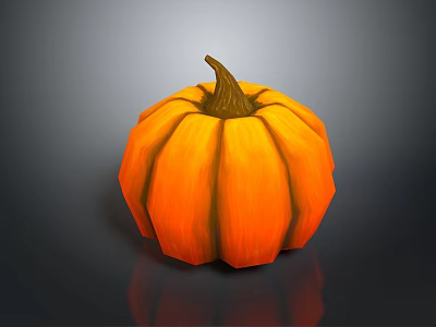 Decorative Orange Striped Pumpkin With Brown Stem On Shiny Gray Background 3d model