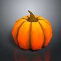 Decorative Orange Striped Pumpkin With Brown Stem On Shiny Gray Background