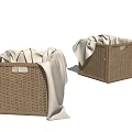 Two Wicker Storage Baskets with White Cloth Inside for Home Organization