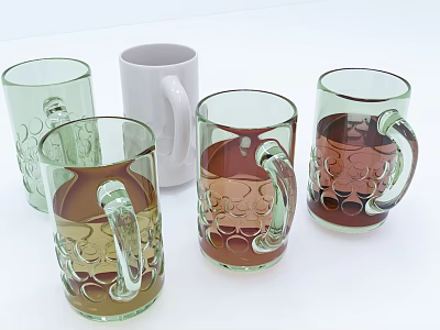 Assorted Colored Glass Mugs With Embossed Decorative Patterns And Transparent Design 3d model