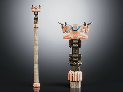Artistic Decorative Pillars With Carved Animal Heads And Intricate Layered Design 3d model