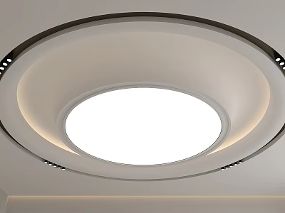 Round Ceiling Design With Circular Main Light And Recessed LED Strip Lighting 3d model