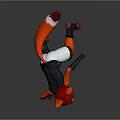 Red Fox Game Character In Black White Outfit With Blue Luminous Accents Crouching Pose