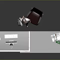 Modern Office Furniture With Marble Countertop Desk Dark Chair Green Plant And Magazine
