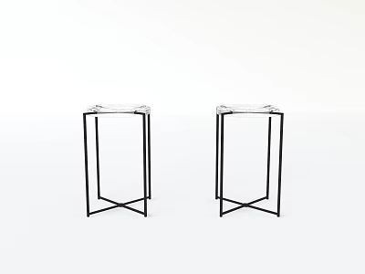 Two Modern Side Tables With Glass Top And Black Metal Frame Design 3d model