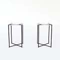 Two Modern Side Tables With Glass Top And Black Metal Frame Design