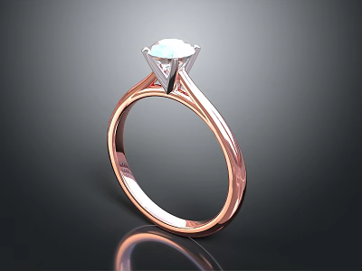Elegant Rose Gold Ring With Solitaire Diamond And Shiny Polished Band 3d model