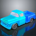 Vintage Blue Toy Truck With Shiny Surface And Reflective Black Background