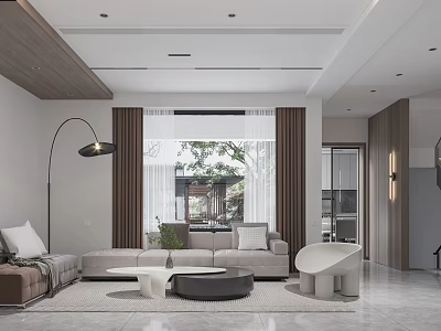 Modern Living Room Interior Design With Sofa Floor Lamp Window Curtains And Coffee Table 3d model