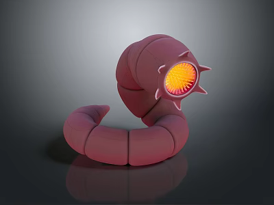 Pink Segmented Worm Like Creature With Glowing Luminous Tail On Dark Background 3d model