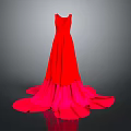 Elegant Red Evening Dress With Pink Gradient Train And Flowy Design 3d model