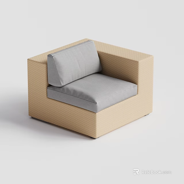 Single Sofa With Woven Beige Frame And Comfortable Gray Cushion Design 3d model