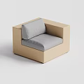 Single Sofa With Woven Beige Frame And Comfortable Gray Cushion Design 3d model