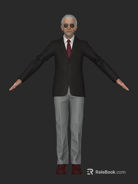 Man In Black Suit Red Tie And Gray Pants Standing With Arms Outstretched 3d model 