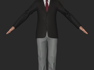 Man In Black Suit Red Tie And Gray Pants Standing With Arms Outstretched 3d model