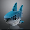 Cute Blue And White Shark Plush Toy With Big Eyes And Smiling Mouth Design