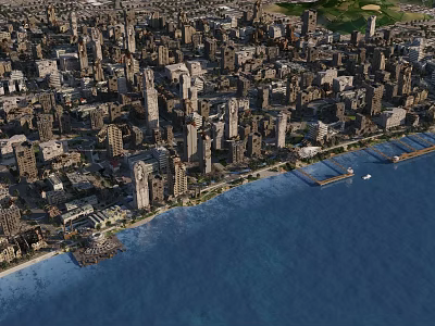 A bird's eye view of dilapidated houses after the earthquake 3d model