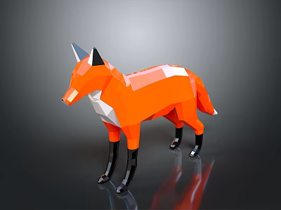 Low Poly Fox Sculpture With Orange Fur Black Legs And White Underbelly Design 3d model