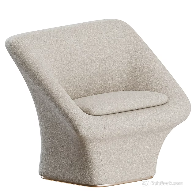 Beige Fabric Single Sofa With Modern Curved Design And Comfortable Seat 3d model 