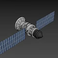 Sci Fi Game Movie Character Satellite With Solar Panels White Body Against Black Background